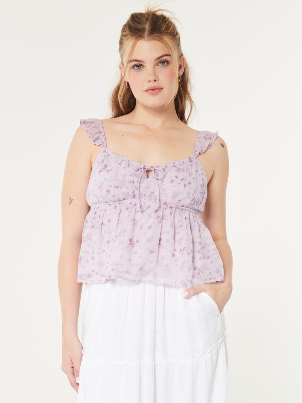 Hollister Lavender Floral Ruffle-Strap Camisole